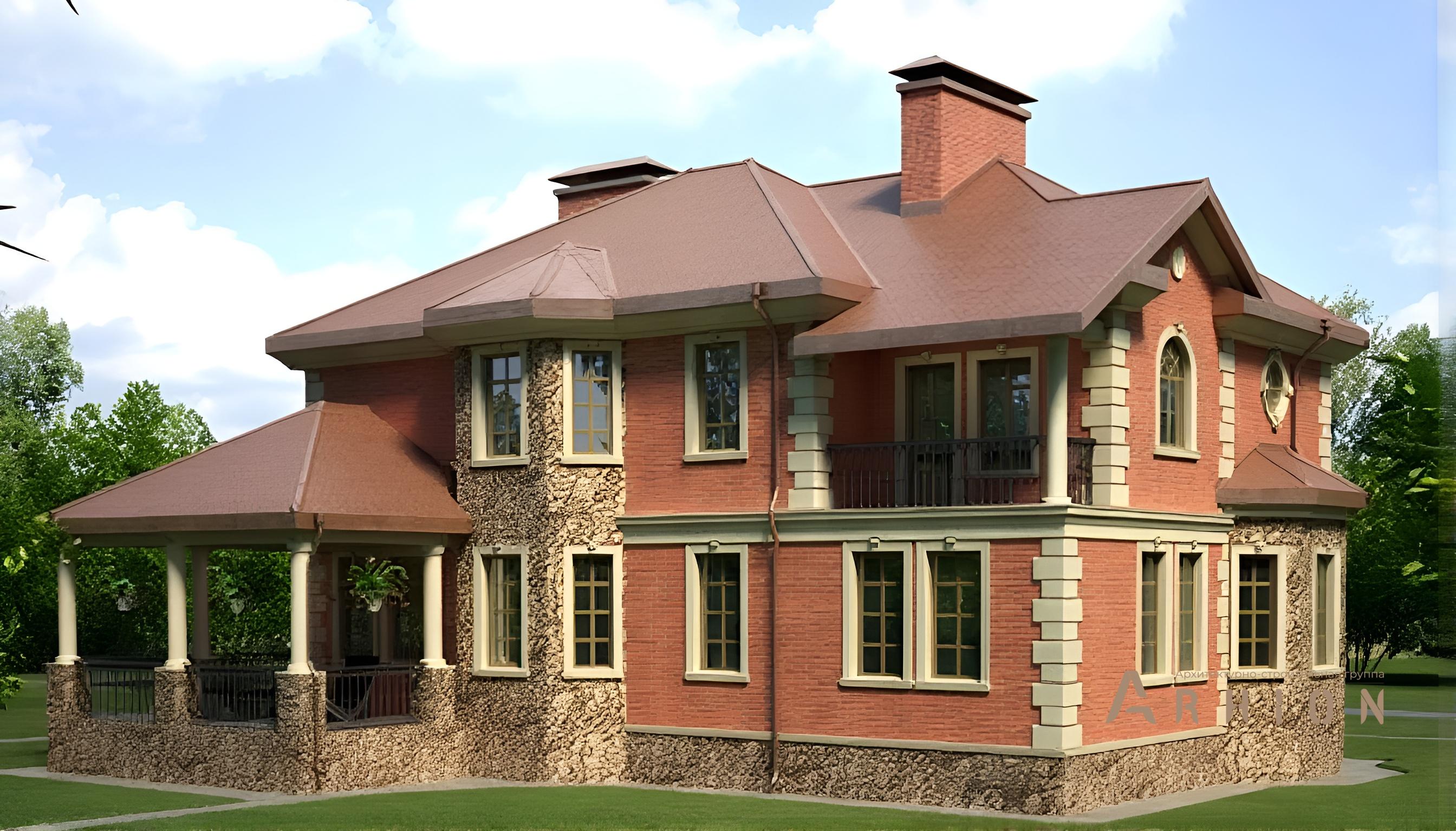 2. Проект двухэтажного дома в классическом стиле с многоскатной кровлей, cp-35-89, площадью - 290 кв c терассой, гаражом